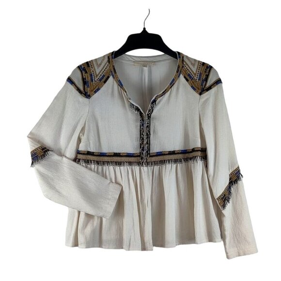 Lovestich Boho Blouse Cream Cotton Sz S Arabian Nights Beaded Hippie Embroidery - Picture 13 of 16